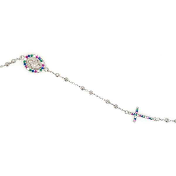 Silver Multicolor Beaded Rosary Bracelet Image 2 Arezzo Jewelers Elmwood Park, IL