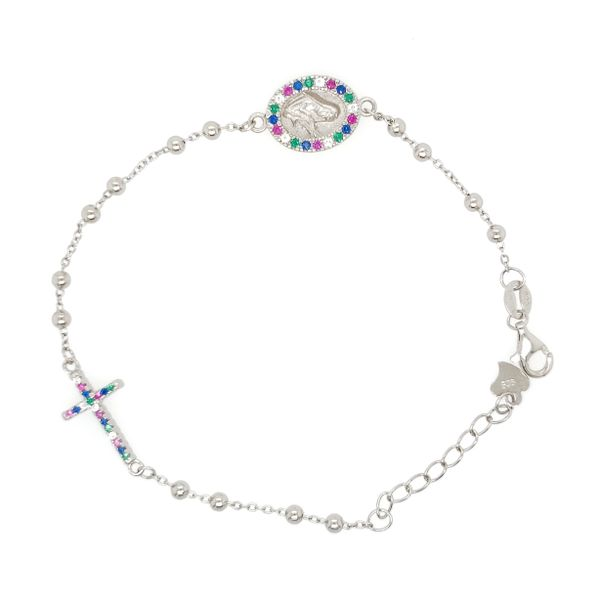 Silver Multicolor Beaded Rosary Bracelet Arezzo Jewelers Elmwood Park, IL