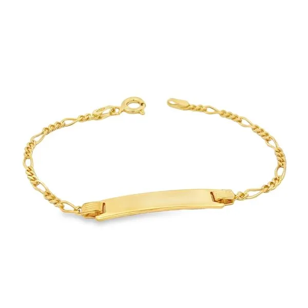 Sterling Silver Yellow Gold Plated Engravable Figaro Link ID Bracelet Image 2 Arezzo Jewelers Elmwood Park, IL