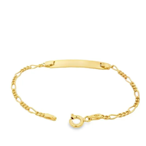 Sterling Silver Yellow Gold Plated Engravable Figaro Link ID Bracelet Image 3 Arezzo Jewelers Elmwood Park, IL
