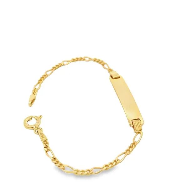 Sterling Silver Yellow Gold Plated Engravable Figaro Link ID Bracelet Image 4 Arezzo Jewelers Elmwood Park, IL