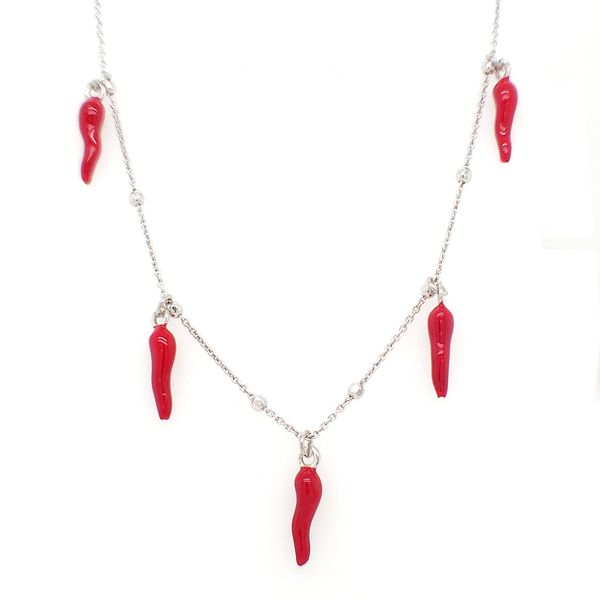 Silver and Red Enamel Italian Horn Necklace Arezzo Jewelers Elmwood Park, IL