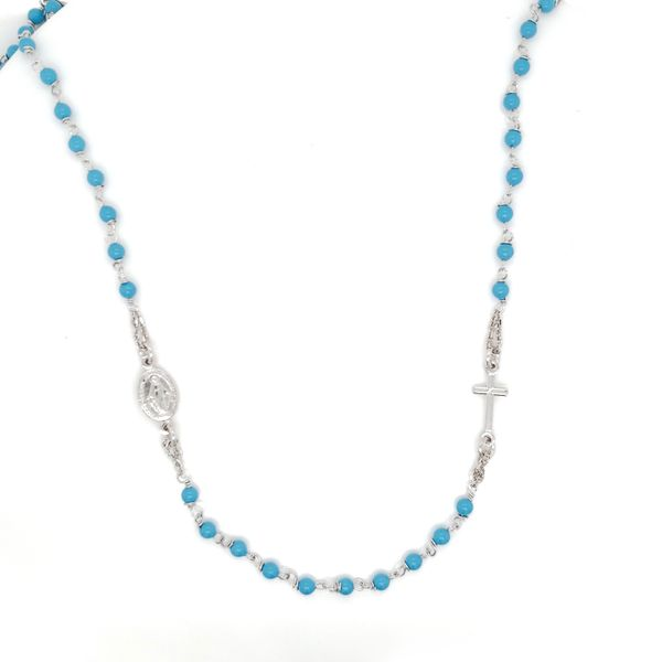 Silver Enamel Turquoise  Rosary Necklace Arezzo Jewelers Elmwood Park, IL