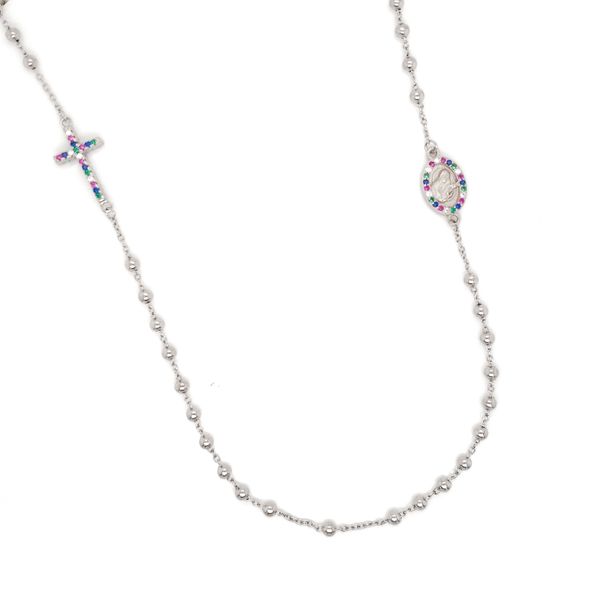 Sterling Silver Rainbow CZ Beaded Rosary Necklace Arezzo Jewelers Elmwood Park, IL