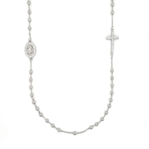 Silver White Beaded Rosary Silver Necklace Arezzo Jewelers Elmwood Park, IL