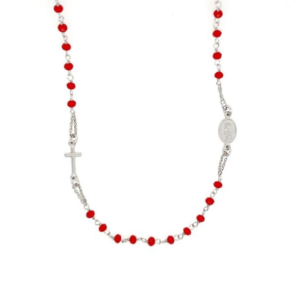 Sterling Silver Red Beaded Rosary Necklace Arezzo Jewelers Elmwood Park, IL