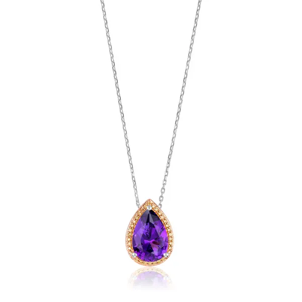 Silver Amethyst and Diamond Halo Pendant Arezzo Jewelers Elmwood Park, IL