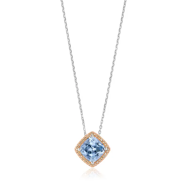 Sterling silver Aquamarine and Diamond Halo Pendant Arezzo Jewelers Elmwood Park, IL