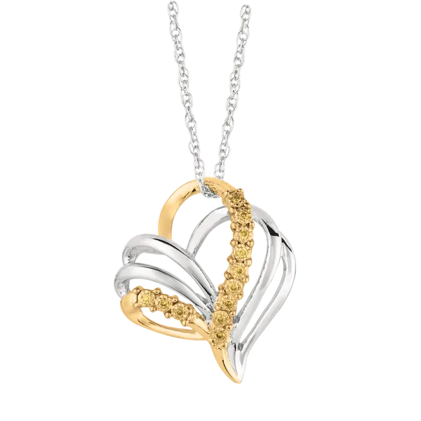 Sterling Silver and Yellow Gold Heart Pendant with Natural Yellow Diamonds