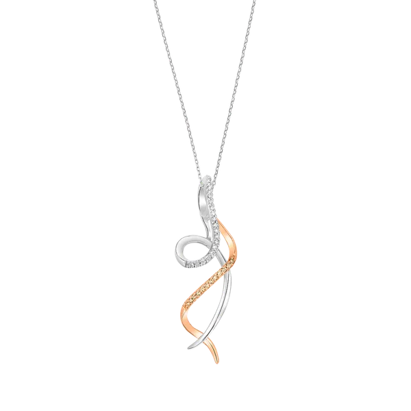 Silver & Rose Gold Diamond Pendant with Natural Brown and White Diamonds Arezzo Jewelers Elmwood Park, IL
