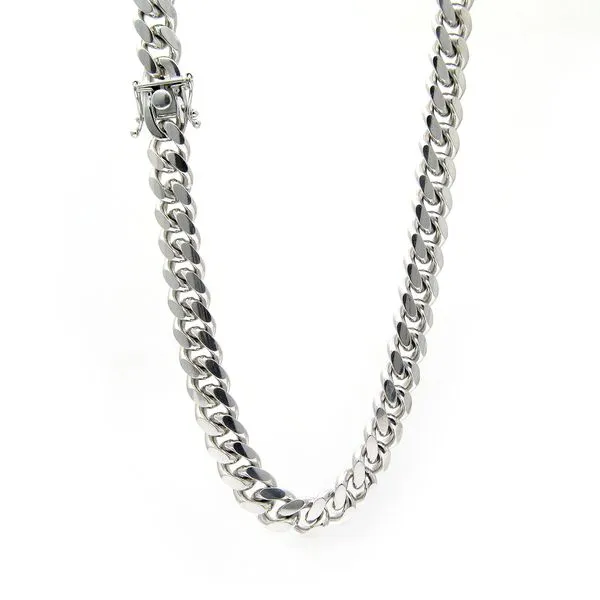 Silver Miami Cuban Chain, Solid - Rhodium Finish, 26