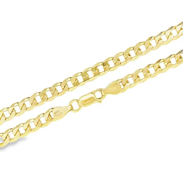 Sterling Silver Yellow Gold Plated 5mm Curb Link Chain Image 2 Arezzo Jewelers Elmwood Park, IL