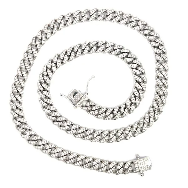 5.00ct Iced Moissanite Silver Miami Cuban Link Chain Arezzo Jewelers Elmwood Park, IL