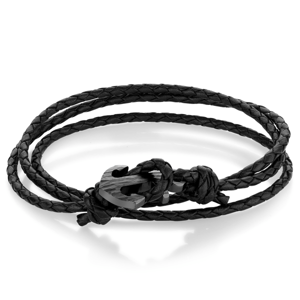 Gun IP Steel Anchor Clasp Black Leather Bracelet Arezzo Jewelers Elmwood Park, IL