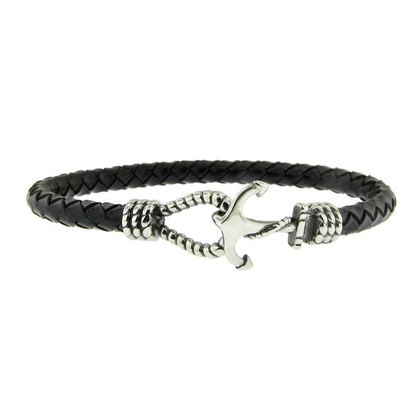 Steel Anchor Clasp Black Leather Bracelet Arezzo Jewelers Elmwood Park, IL