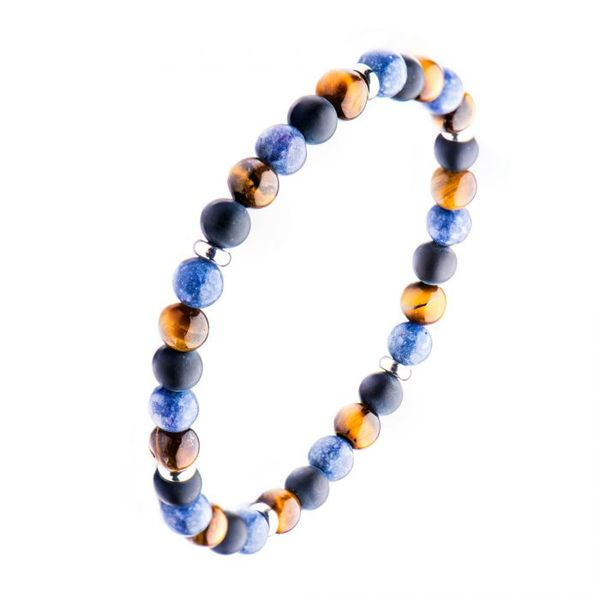 Matte Black Agate, Blue Coral, Tiger Eye, Beaded Stretch Bracelet Image 2 Arezzo Jewelers Elmwood Park, IL
