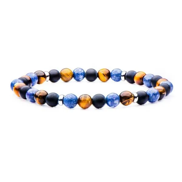 Matte Black Agate, Blue Coral, Tiger Eye, Beaded Stretch Bracelet Arezzo Jewelers Elmwood Park, IL