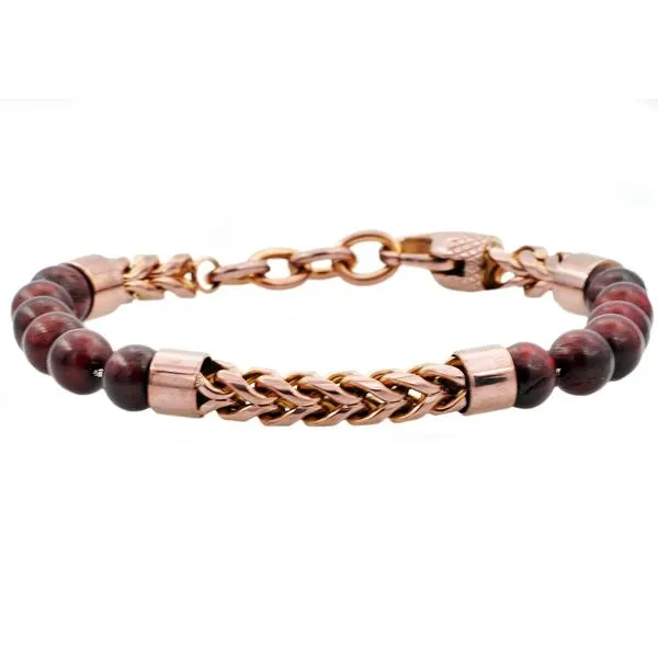 Red Tiger Eye Chocolate PVD Steel Beaded And Franco Link Chain Bracelet Arezzo Jewelers Elmwood Park, IL