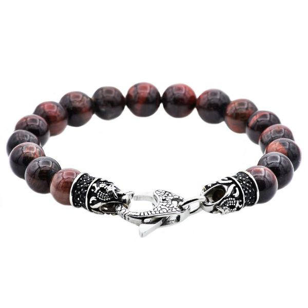 Red Tiger Eye with Black CZ Stainless Steel Bracelet Arezzo Jewelers Elmwood Park, IL