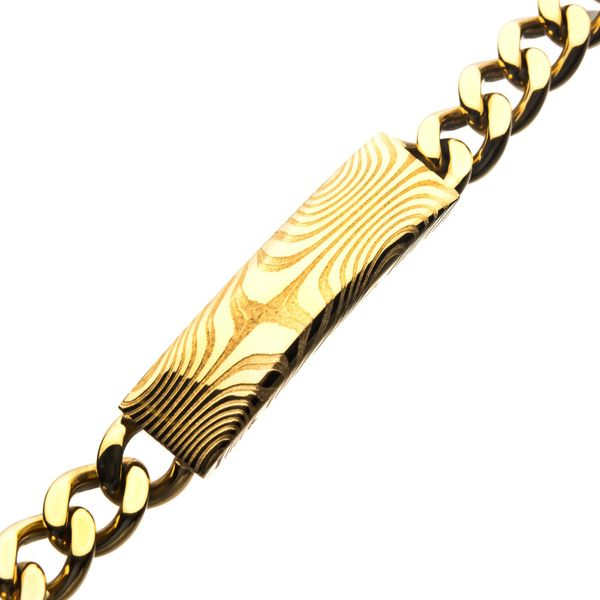 Damascus Steel Gold Plated ID with Curb Chain Bracelet Image 2 Arezzo Jewelers Elmwood Park, IL