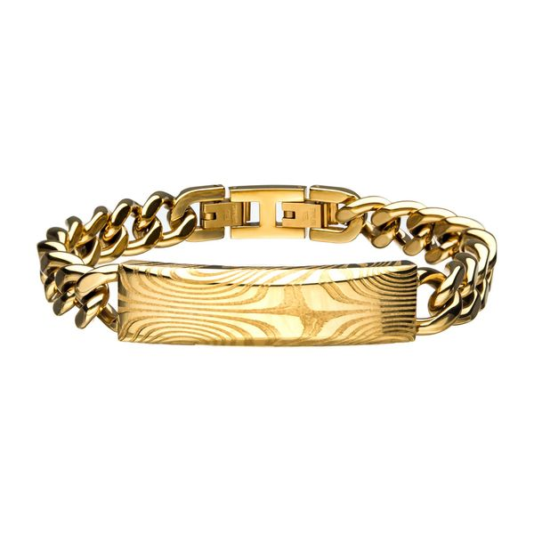Damascus Steel Gold Plated ID with Curb Chain Bracelet Arezzo Jewelers Elmwood Park, IL
