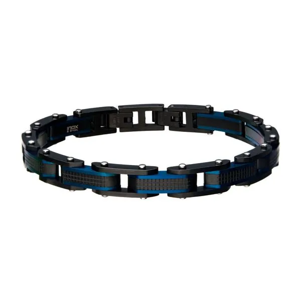 Steel Black Plated and Blue Plated Link Bracelet Arezzo Jewelers Elmwood Park, IL