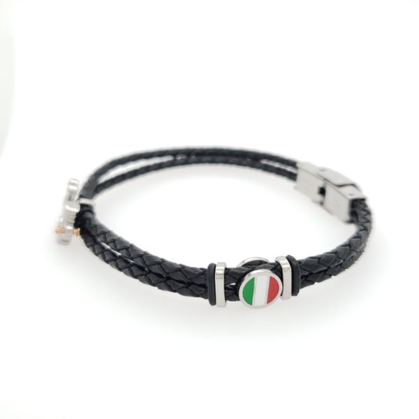 Black Double Leather Steel Anchor Bracelet Image 2 Arezzo Jewelers Elmwood Park, IL