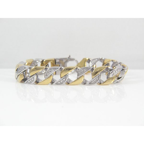 Two Tone Steel Pave Curb Link Chain Bracelet Image 2 Arezzo Jewelers Elmwood Park, IL