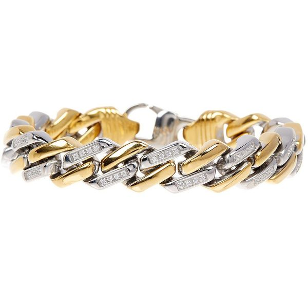 Gold Plated Stainless Steel Bracelet With Cubic Zirconia Arezzo Jewelers Elmwood Park, IL
