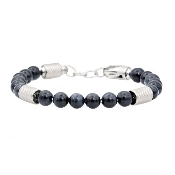 Blue Tiger Eye Stainless Steel Beaded Bracelet Arezzo Jewelers Elmwood Park, IL