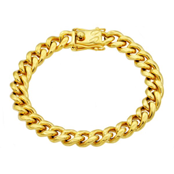 Gold Stainless Steel Miami Cuban Link Chain Bracelet Arezzo Jewelers Elmwood Park, IL