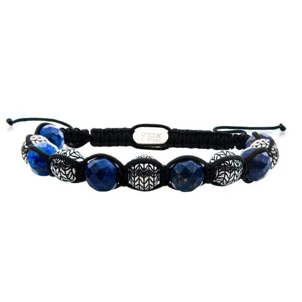 Stainless Steel & Lapis Stone Bead Adjustable Braided Bracelet similar item image