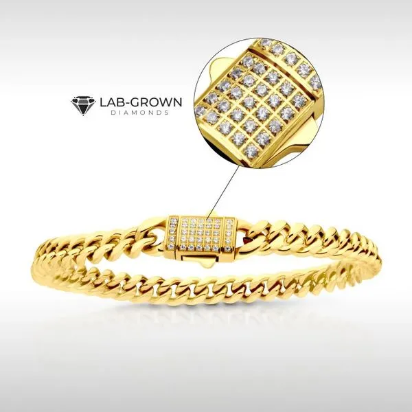 18K Yellow IP Plated Steel Miami Cuban Link Bracelet with LG Diamonds Arezzo Jewelers Elmwood Park, IL