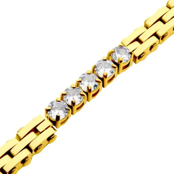 Trim Cut with Clear CZ Tennis 18K Gold IP Bracelet Image 3 Arezzo Jewelers Elmwood Park, IL