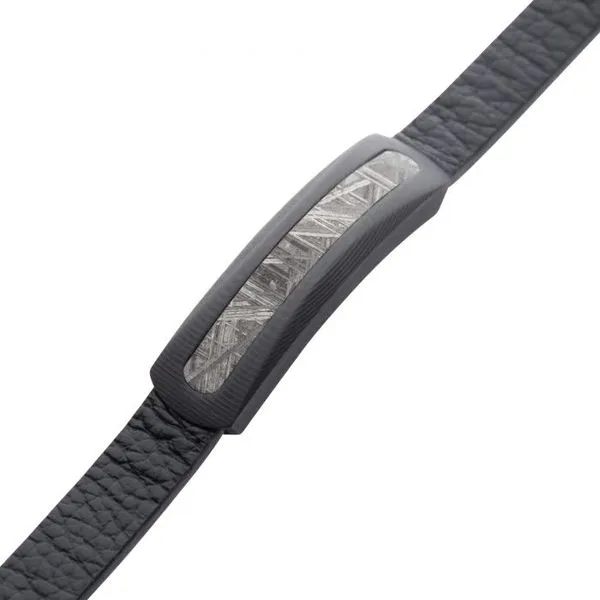 Carbon Fiber Meteorite Inlay Black Leather Bracelet Image 3 Arezzo Jewelers Elmwood Park, IL