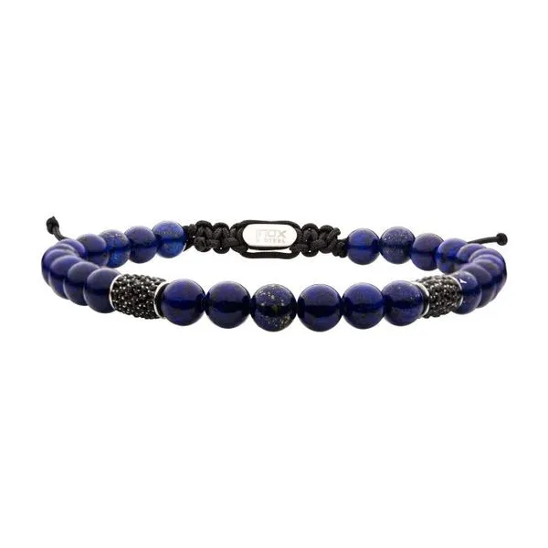 Stainless Steel Beads with Black CZ & Lapis Stone Bead Adjustable Bracelet Arezzo Jewelers Elmwood Park, IL