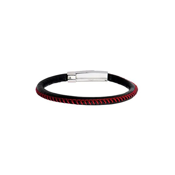 Black Leather and Red Stitch Bracelet Arezzo Jewelers Elmwood Park, IL