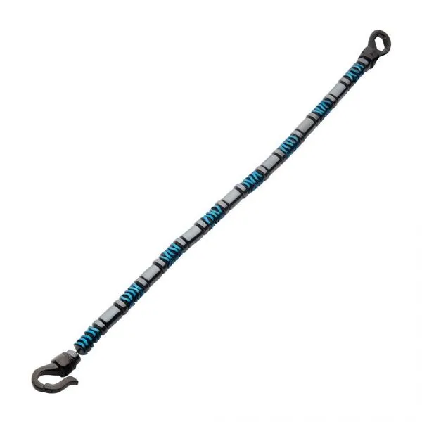 Black & Blue Hematite Beads Bracelet with Hinged Steel Hook Clasp Image 2 Arezzo Jewelers Elmwood Park, IL