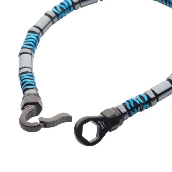Black & Blue Hematite Beads Bracelet with Hinged Steel Hook Clasp Image 3 Arezzo Jewelers Elmwood Park, IL