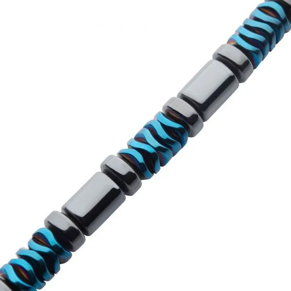 Black & Blue Hematite Beads Bracelet with Hinged Steel Hook Clasp Image 4 Arezzo Jewelers Elmwood Park, IL