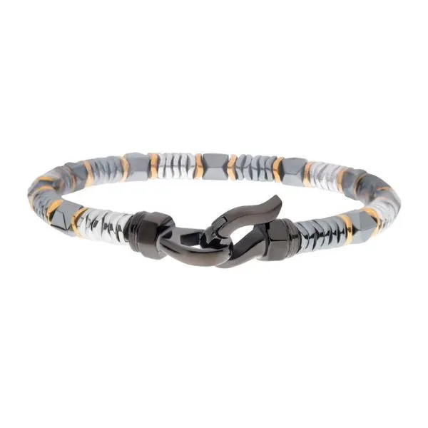 Black & Gold Hematite Beads Bracelet with Hinged Steel Hook Clasp Arezzo Jewelers Elmwood Park, IL