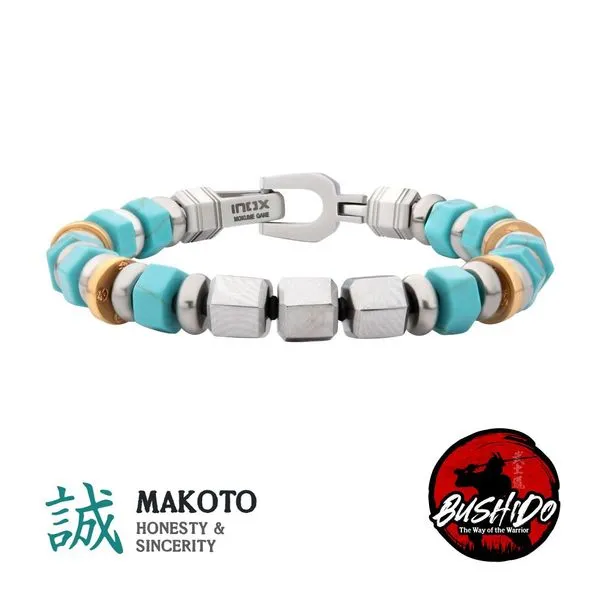 8mm Mokume Gane and Turquoise Beads Bushido Virtue Bracelet - MAKOTO: Honesty and Sincerity Arezzo Jewelers Elmwood Park, IL