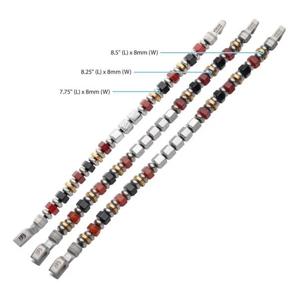 8mm Mokume Gane, Red Agate and Onyx Beads Bushido Virtue Bracelet - YU: Heroic Courage Image 3 Arezzo Jewelers Elmwood, IL