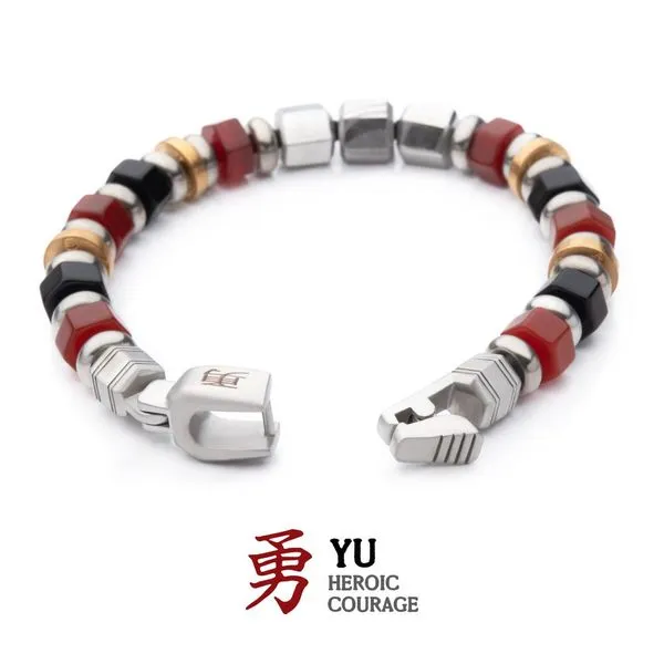 8mm Mokume Gane, Red Agate and Onyx Beads Bushido Virtue Bracelet - YU: Heroic Courage Image 5 Arezzo Jewelers Elmwood Park, IL