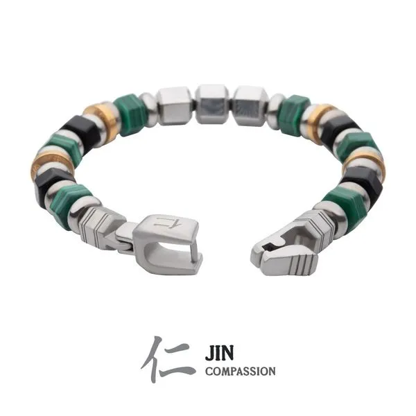 8mm Mokume Gane, Malachite and Onyx Beads Bushido Virtue Bracelet - JIN: Compassion Image 5 Arezzo Jewelers Elmwood Park, IL