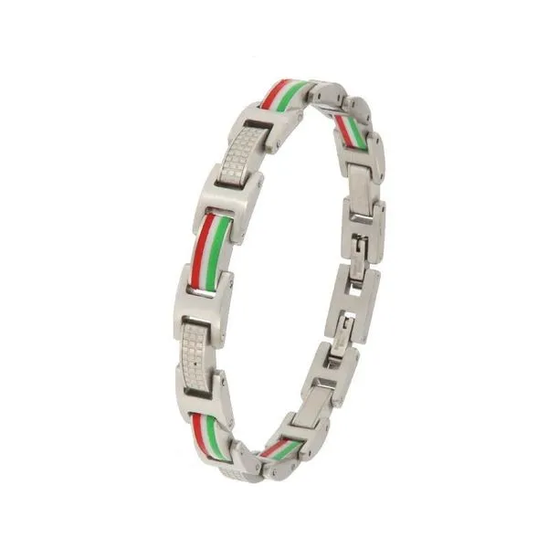Stainless Steel Italian Flag Link Bracelet Arezzo Jewelers Elmwood Park, IL