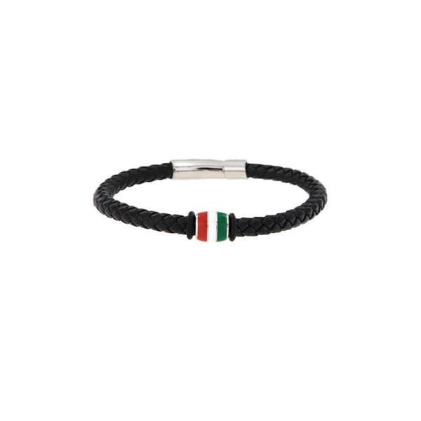 Black Braided Leather Steel Bracelet with Italian Flag Accent Arezzo Jewelers Elmwood Park, IL