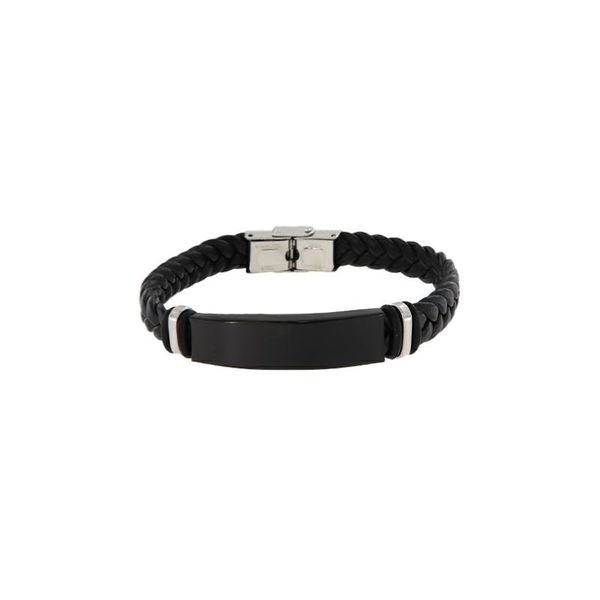 Black Braided Leather ID Bracelet with Black IP Steel Bar Arezzo Jewelers Elmwood Park, IL