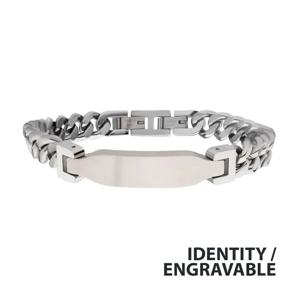 Matte Finish Stainless Steel Engravable ID Curb Chain Bracelet Arezzo Jewelers Elmwood Park, IL