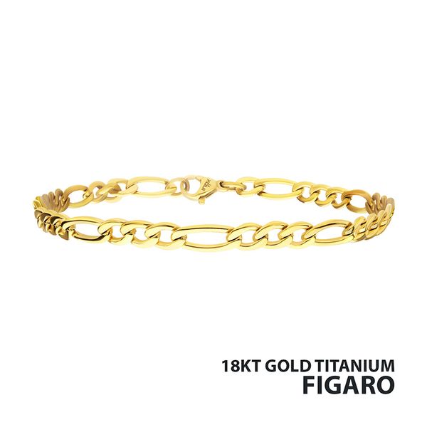 4.7mm 18Kt Gold IP Titanium Figaro Chain Bracelet Arezzo Jewelers Elmwood Park, IL